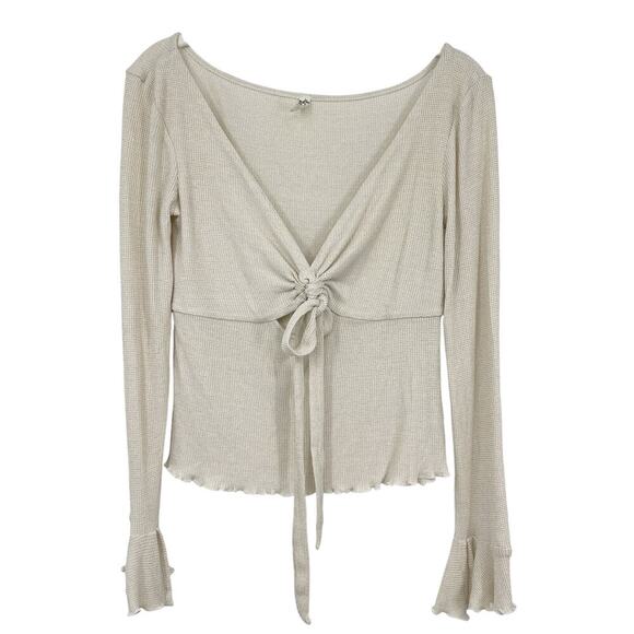 Free People Say When Long Sleeve Size Small Waffle Knit Ruffle - Picture 2 of 9